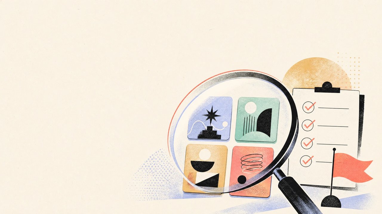 Editorial illustration of a transparent research lens focused on clearly separated free-plan, trial, credit, and conditional-access cards, with a developer checklist beside them.